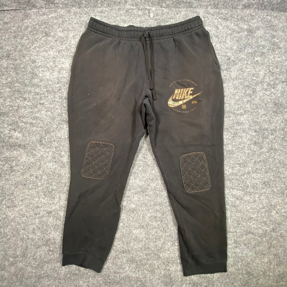 Nike Mens XXL Black Gold Camo Logo Joggers‎ Quilted Knee Sweatpants CI2987-010